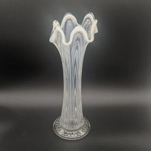 Fenton Boggy Bayou Swung Vase Antique Reverse Drapery White French Opalescent